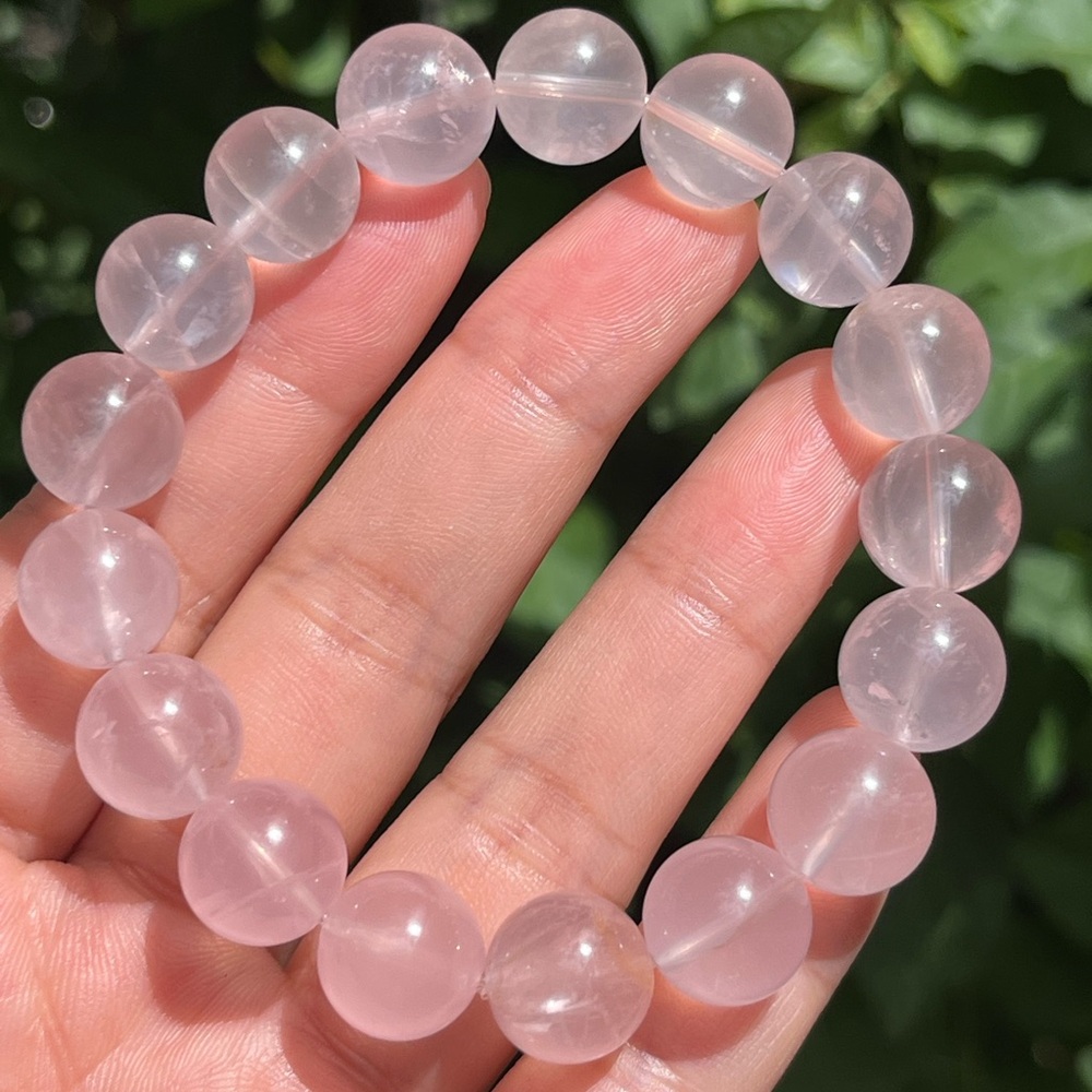 12mm stretchable‎ jelly rose quartz bracelet